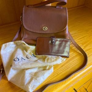 Coach brown leather vintage crossbody bag 1995 with wallet